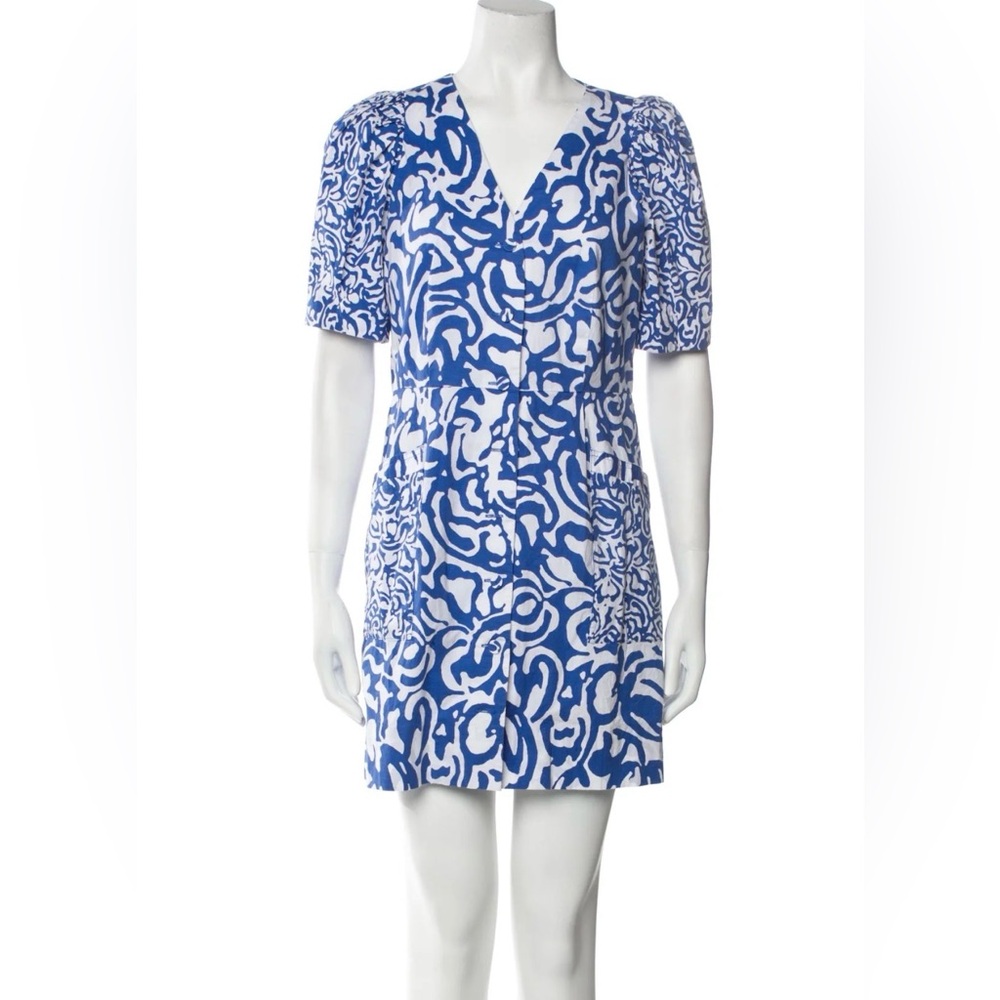 Tanya Taylor Cynthia Dress Blue White  Cotton Women Size 0 Pocket Greece